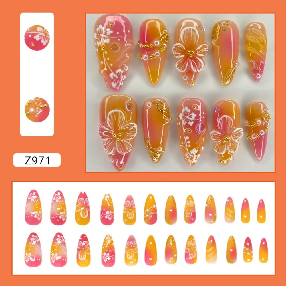 Nail Art Press On - 24Pcs Pink Gradient Almond Fake Nails