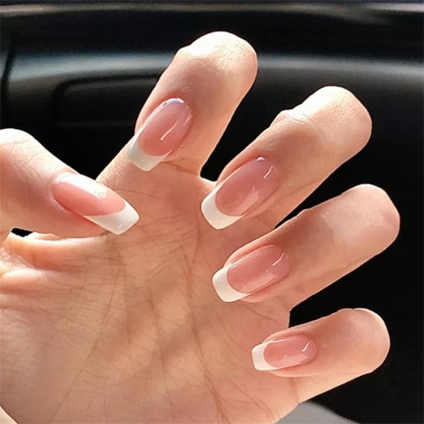 Nail Art French - 24Pcs/Set Short French Minimalist Nails Fake