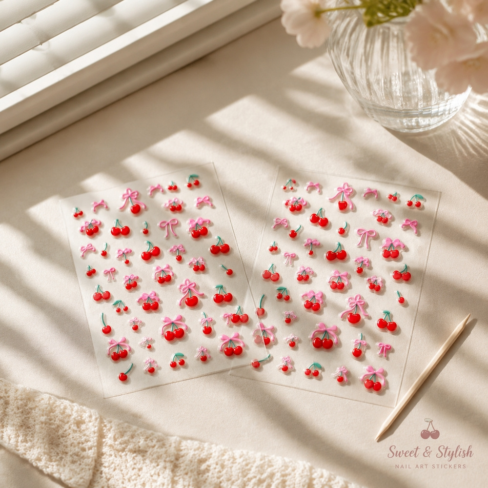 Nail Art Red Cherry - 1Sheet Trend Y2K Nail Decals Cute