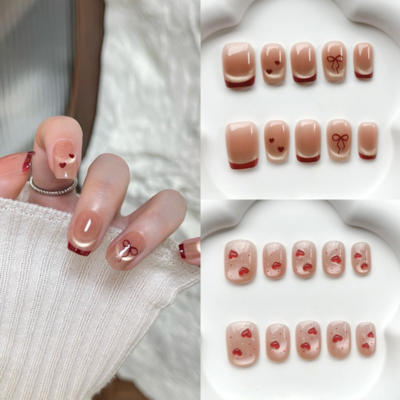 Nail Art French - 10Pcs French Style Cute Sweetheart Nail