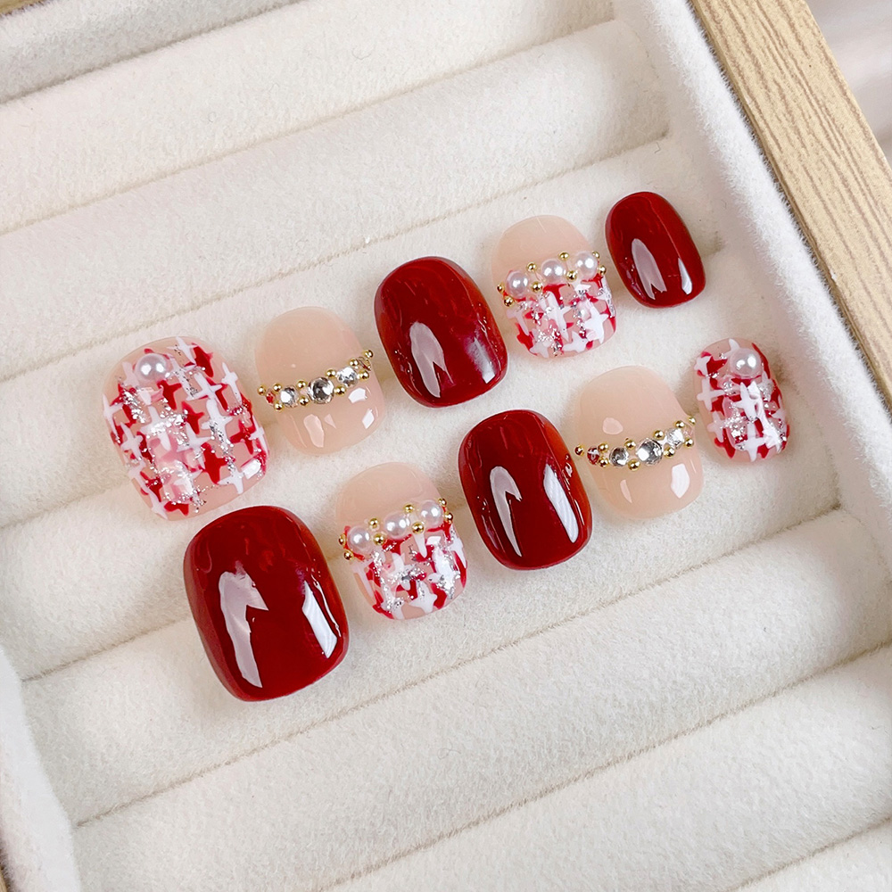 Nail Art Press On - 10pcs Short Square Round Handmade Press