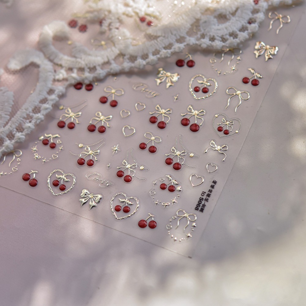 Nail Art Red Cherry - Lovely 5D Nail Art Stickers Bowknot