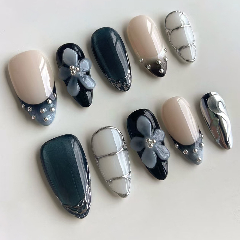 24pcs Flower Long Almond Press - Nail Art French review and price