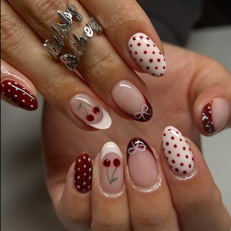 24PCS Fanshion Red French Pres - Nail Art Red Cherry review and price