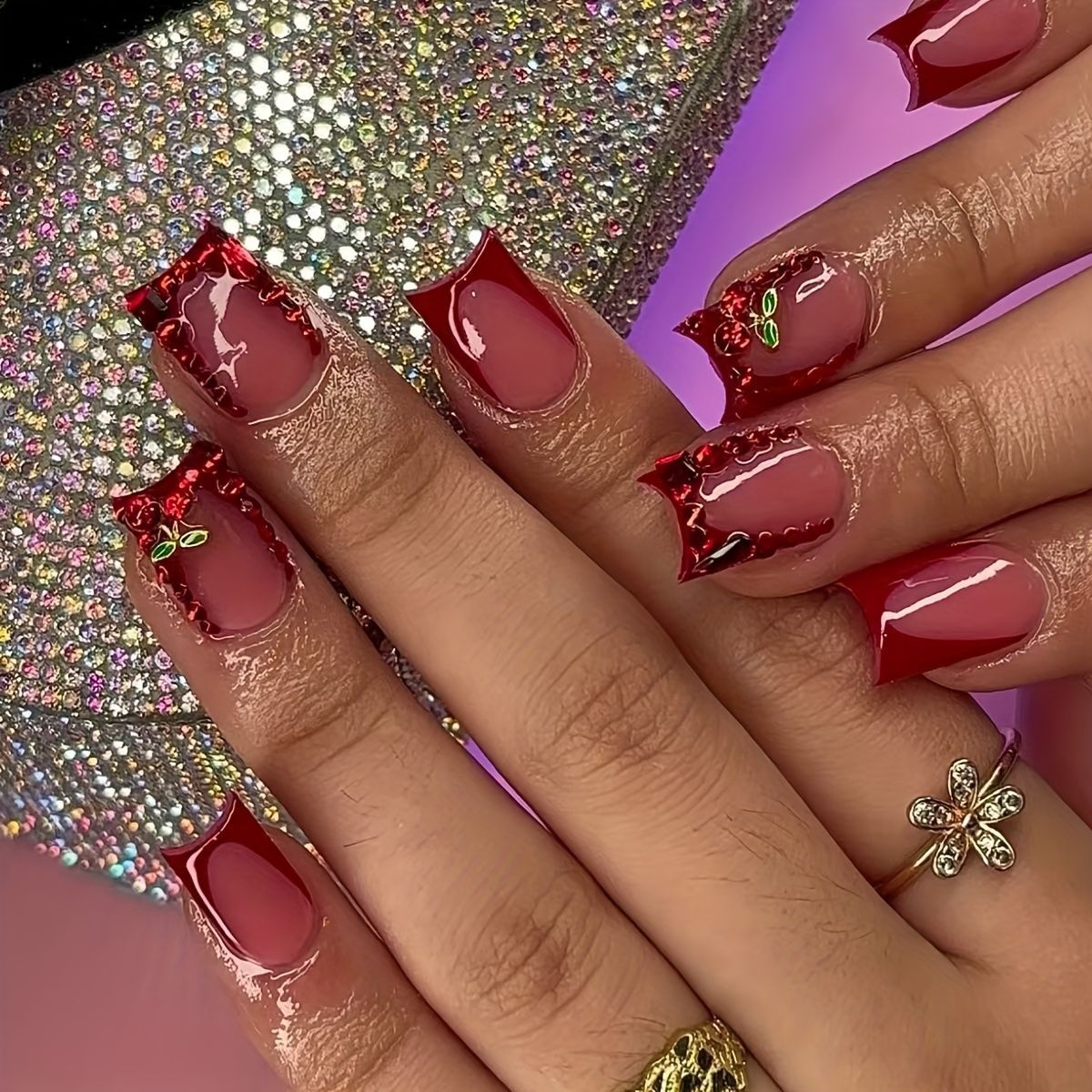 24pcs Finished Fake Nails Fren - Nail Art Red Cherry review and price